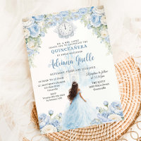 Baby Blue Weiße Florale Cinderella Quinceanera 15