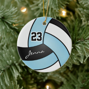 Baby Blue, White and Black 🏐 Volleyball Keramik Ornament