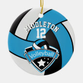 🏐 Baby Blue, White & Black Personalize Volleyball Keramik Ornament (Vorne)