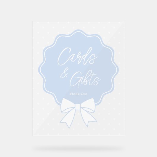 Baby Blue & White Bow Polka Punktekarten und Gesch Acrylschild (Vorderseite)