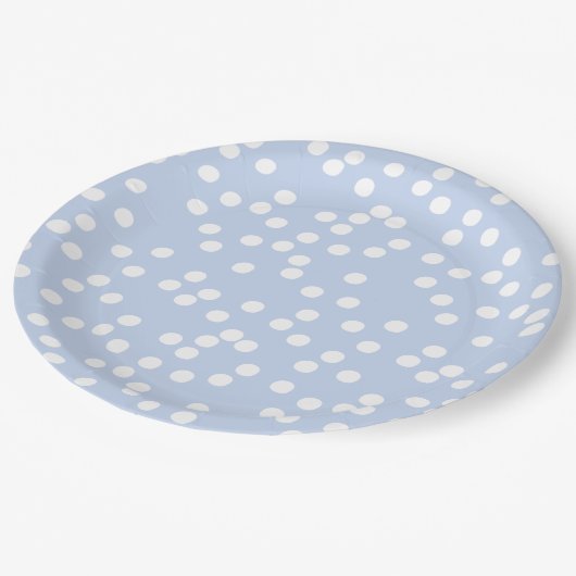 Baby Blue & White Confetti / Punkte Pappteller (Schrägansicht)