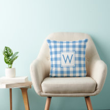 Baby Blue White Gingham Pattern, Custom Monogram