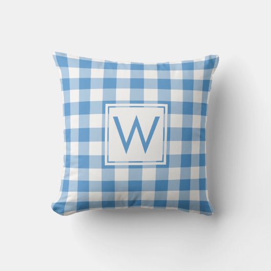 Baby Blue White Gingham Pattern, Custom Monogram Kissen (Vorderseite)