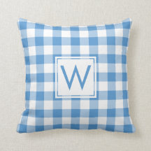 Baby Blue White Gingham Pattern, Custom Monogram