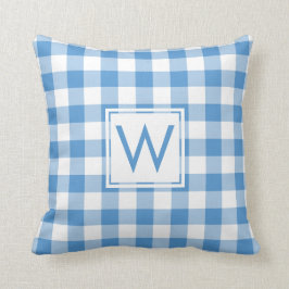 Baby Blue White Gingham Pattern, Custom Monogram Kissen