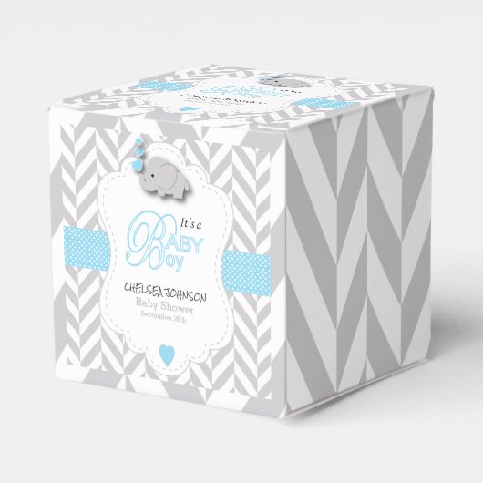Baby Blue, White Gray Elephant Baby Dusche Geschenkschachtel (Vorderseite)