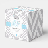 Baby Blue, White Gray Elephant Baby Dusche Geschenkschachtel (Rückseite)