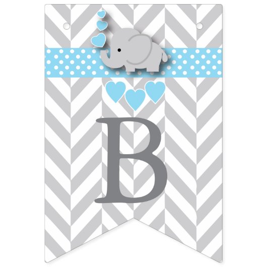 Baby Blue, White Gray Elephant Baby Sprinkle Wimpelkette (Zweite Fahne)