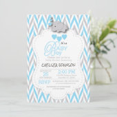 Baby Blue, White Gray Elephant Babydusche 2 Einladung (Stehend Vorderseite)