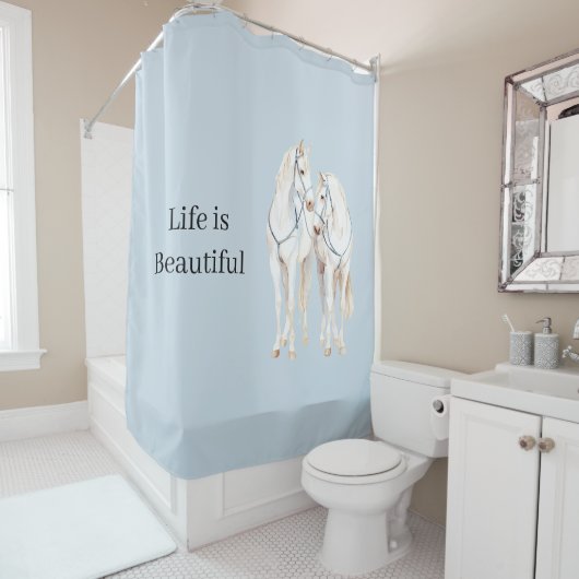 Baby Blue White Horses Duschvorhang (Beispiel)