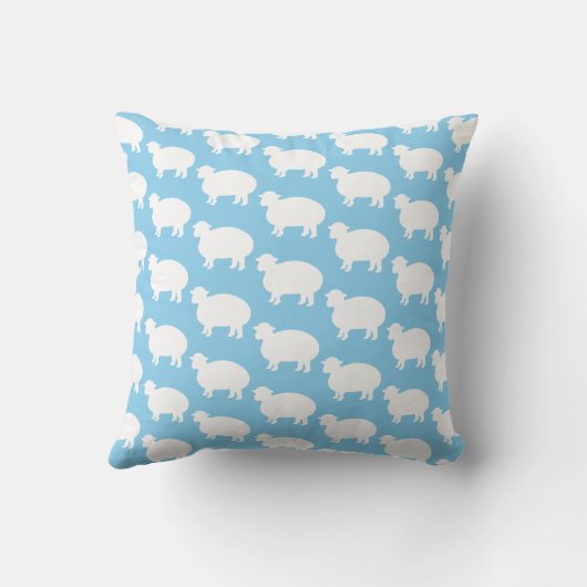 Baby Blue & White Lamb Muster & Name Throw Kissen (Rückseite)