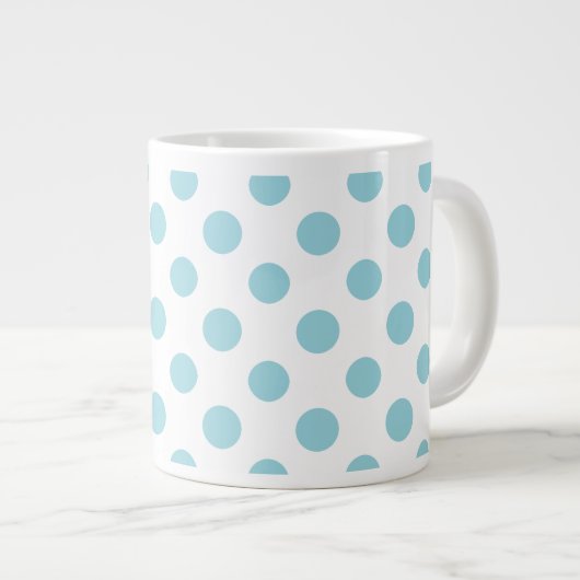 Baby Blue White Polka Dots Muster Jumbo-Tasse (Vorderseite Rechts)