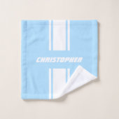 Baby Blue White Racing Stripes Monogram Kids Boys Badhandtuch Set (Waschlappen)