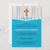 Baby Blue & White Satin Taufe / Christening Einladung (Vorderseite)