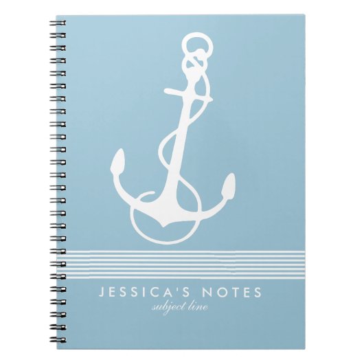 Baby Blue & White Stripes Anker für Wasserfahrzeug Notizblock (Vorderseite)