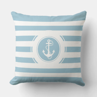 Baby Blue & White Stripes Nautical Anker Kissen