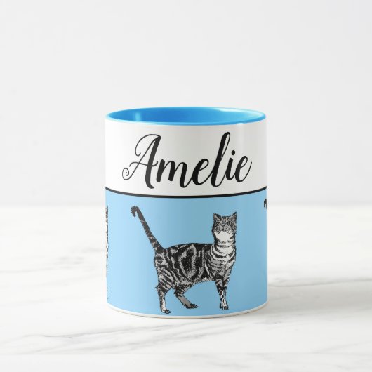 Baby Blue White Tabby Cats Whimsical Art Tasse (Zentrum)
