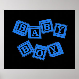 Baby Blue Wood Alphabet Cube Blocks Poster