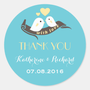 Baby Blue Yellow Love Birds Gastgeschenk Hochzeit Runder Aufkleber