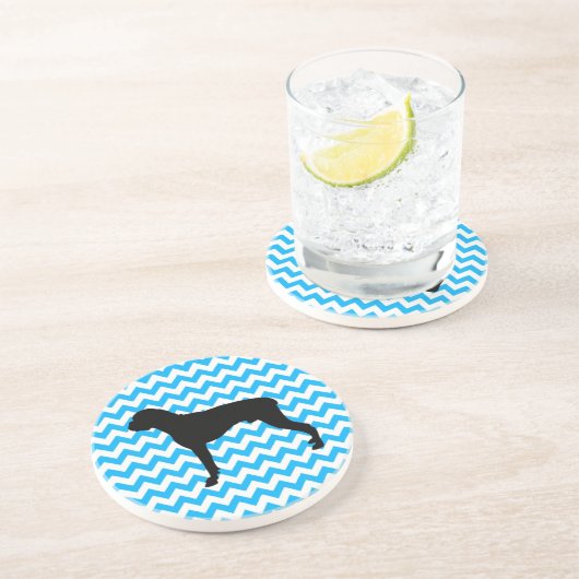 Baby Blue Zickzack mit Boxer Silhouette Sandstein Untersetzer (Seite)