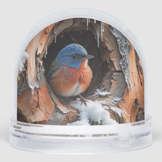 Baby Bluebird in the winter Schneekugeln (Rückseite)