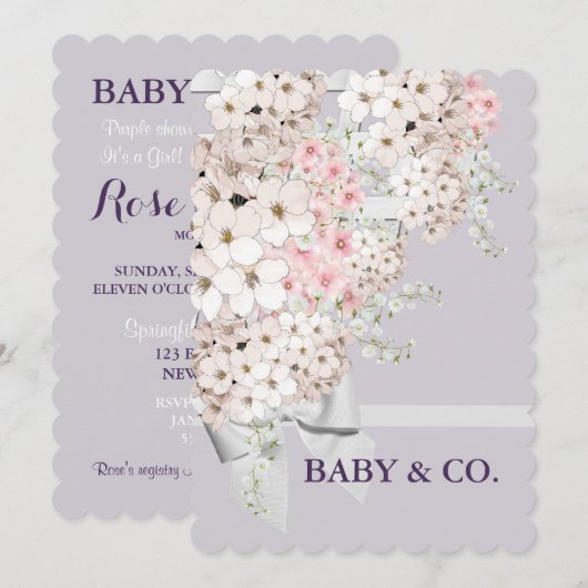BABY Blume & Gitter Celebration Lavender Party Einladung (Vorne/Hinten)