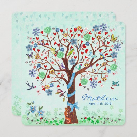 Baby Blume Tree of Life | Geburtsankündigung Boy Ankündigung (Vorne/Hinten)