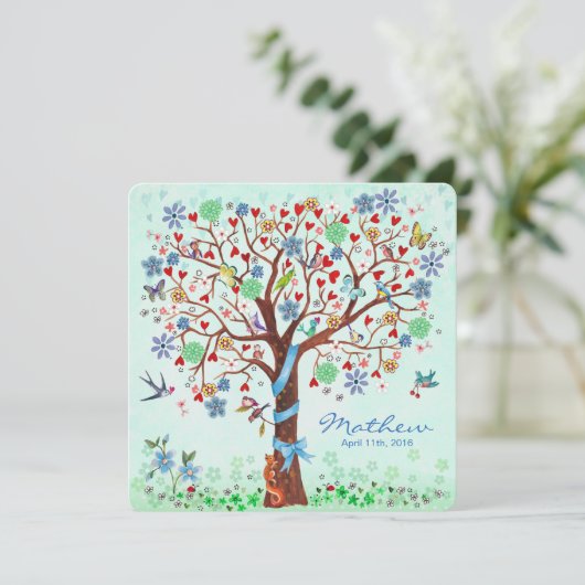 Baby Blume Tree of Life | Geburtsankündigung Boy Ankündigung (Stehend Vorderseite)