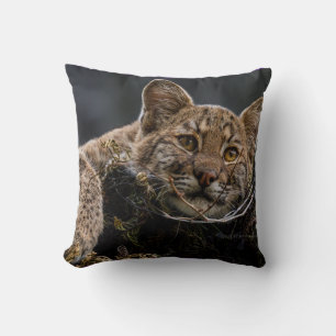 Baby Bobcat Lying in Tree Kissen