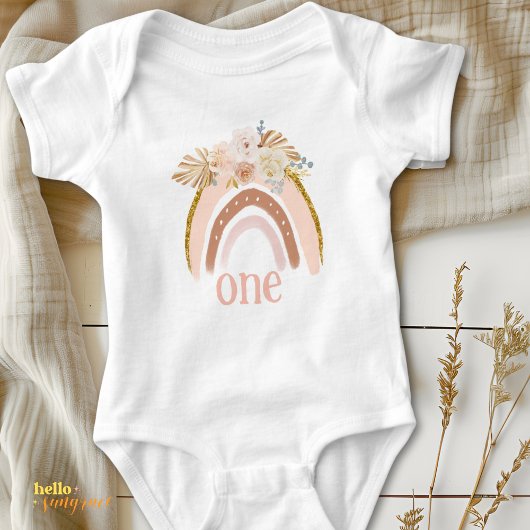 Baby Bodysuit A First Birthday, Boho Raimbow Baby Strampler
