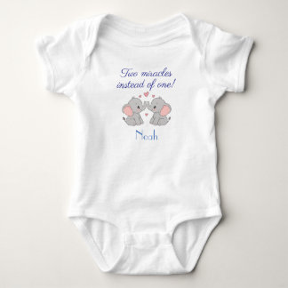 Baby Bodysuits für Zwillinge mit Namen, Elefanten