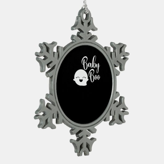 Baby Boo Halloween Schneeflocken Zinn-Ornament (Links)