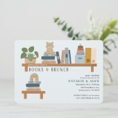 Baby Book Shelf Blue Boy Baby Dusche Einladung (Stehend Vorderseite)