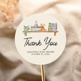 Baby Books and Brunch Neutral Baby Shower Runder Aufkleber