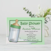 Baby Bottle Green Baby Dusche Einladungen (Stehend Vorderseite)
