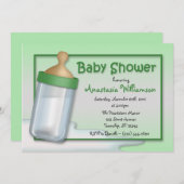 Baby Bottle Green Baby Dusche Einladungen (Vorne/Hinten)