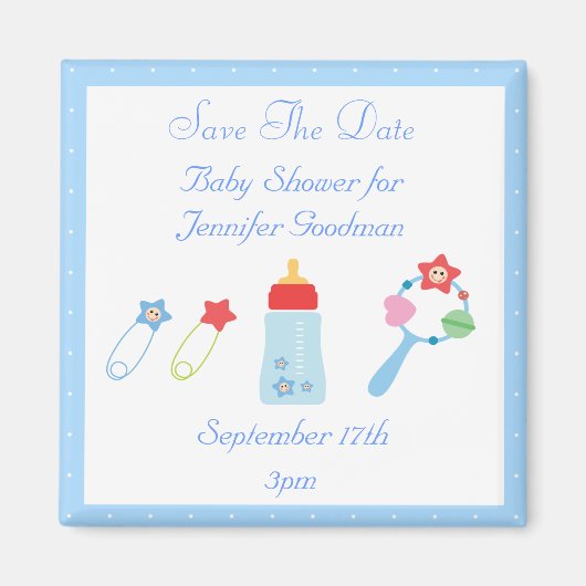 Baby Bottle & Rattle Save the Date Babydusche Magnet (Vorne)