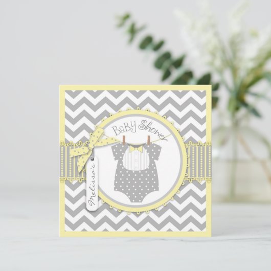 Baby Bow Krawatte Zickzack Print Baby Dusche Einladung (Stehend Vorderseite)