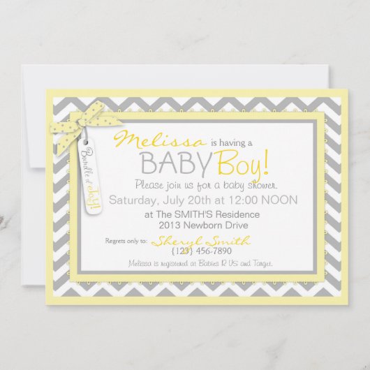 Baby Bow Krawatte Zickzack Print Baby Dusche Einladung (Rückseite)