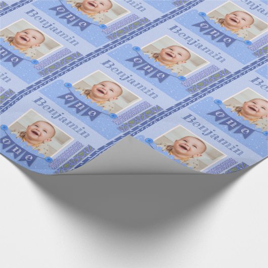 Baby Boy 1. Geburtstag Blue Scrapbooking Wrapping Geschenkpapier (Ecke)