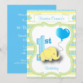 Baby Boy 1. Geburtstag Party mit einem Baby Elepha Einladung