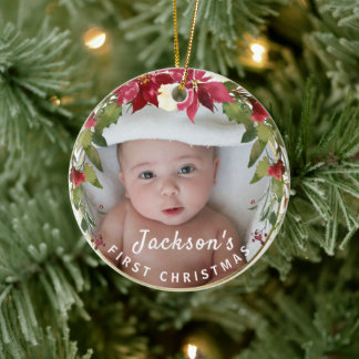 Baby Boy 1. Weihnachts Holly Wreath Foto Keepake Keramik Ornament