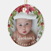 Baby Boy 1. Weihnachts Holly Wreath Foto Keepake Keramik Ornament (Links)