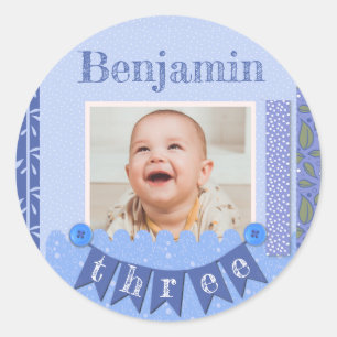 Baby Boy 3. Geburtstag Blau Scrapbook Runder Aufkleber