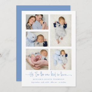 Baby Boy 5 Foto Collage Blue New Kid Script Birne Ankündigung