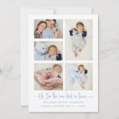 Baby Boy 5 Foto Collage Blue New Kid Script Birth Ankündigung (Vorderseite)