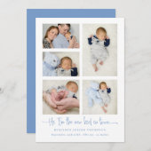Baby Boy 5 Foto Collage Blue New Kid Script Birth Ankündigung (Vorne/Hinten)