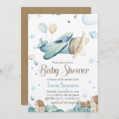 Baby Boy Airplane Babydusche Einladung - Vintag (Vorne/Hinten)