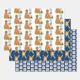 Baby Boy and Dog Baseball Themed Baby Dusche Geschenkpapier Set