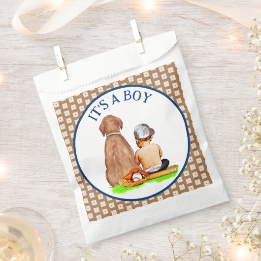 Baby Boy and Dog Baseball Themed Baby Dusche Geschenktütchen (Ausgeschnitten)